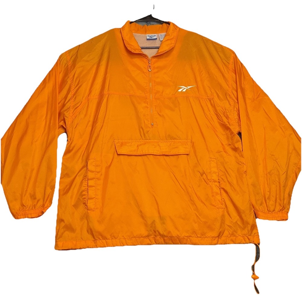 Reebok Anorak Jacket Men Large Orange Half Zip Long Sleeve Outdoor Everyday Wear